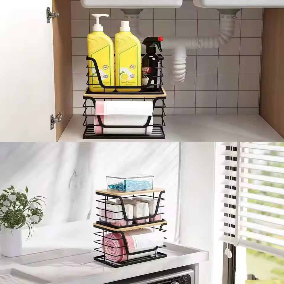 Waste Bag Holder with Hooks for Home Organization Kitchen Storage Basket - Multi-Purpose Fruit & Spice Organizer Rack,