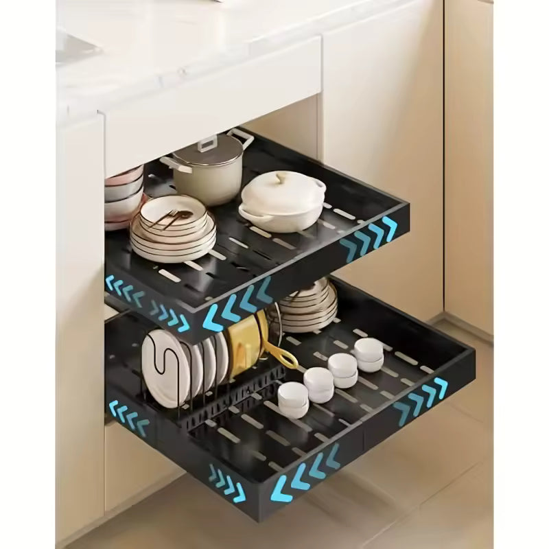 Expandable Pull-Out Drawer / Four-Sided Extendable Adjustment for Expanded Capacity / DIY Installation for Easy Cabinet Storage