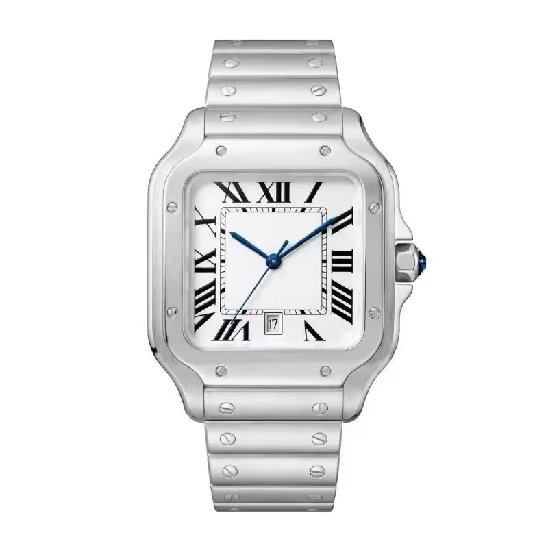 New Luxury Men's Quartz Watch Classic Retro Style Women's Watch Roman Numerals Date Display Stainless Steel Japanese Movement